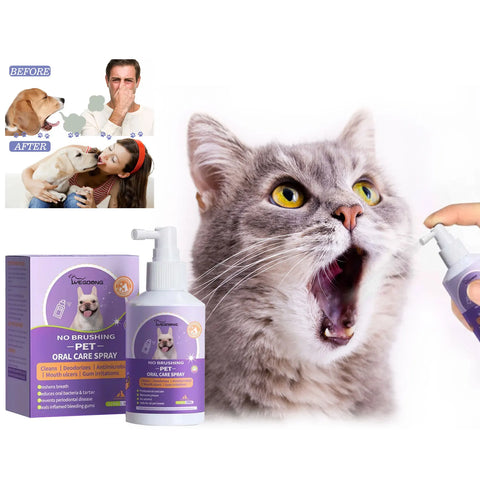 Pet Dental Spray for dogs and cats to freshen breath and maintain oral hygiene.