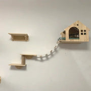 Wall Mounted Cat Climbing Shelves Wooden Hammock Tree Tower with Scratching Ladder