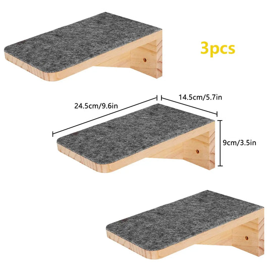 Wooden Wall-Mounted Cat Climbing Shelves & Hammock