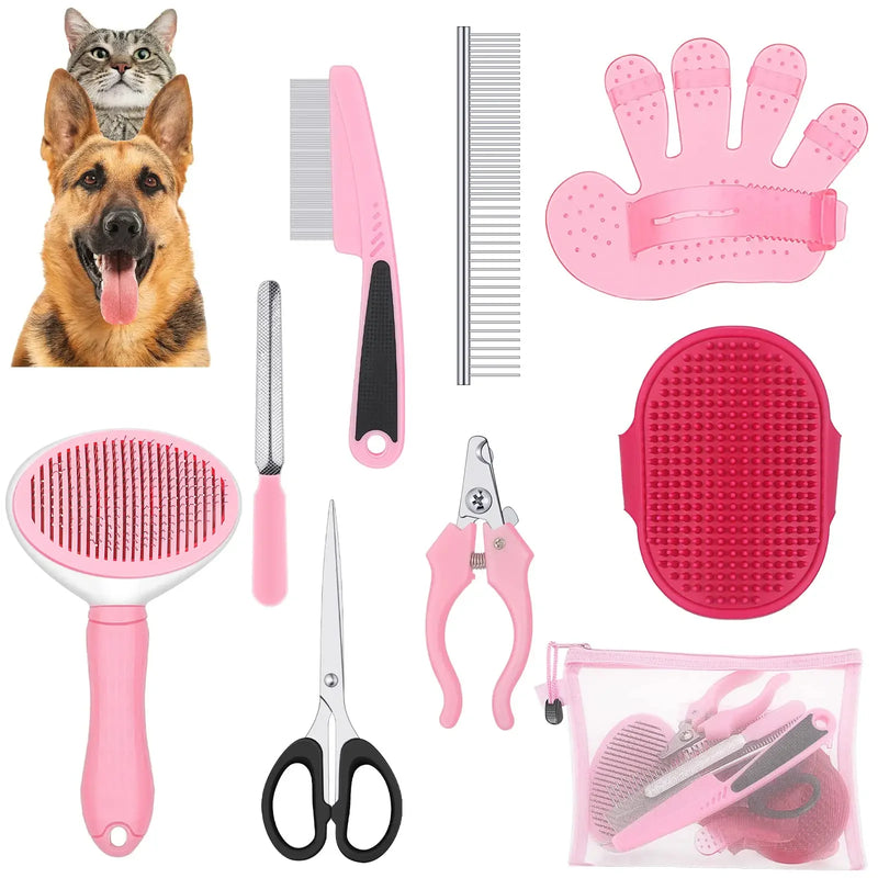 Load image into Gallery viewer, Wood &amp; Stainless Steel Pet Grooming Kit
