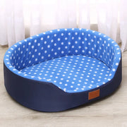 Universal Beds for pets with blue polka dot plush design, offering cozy comfort for dogs and cats.