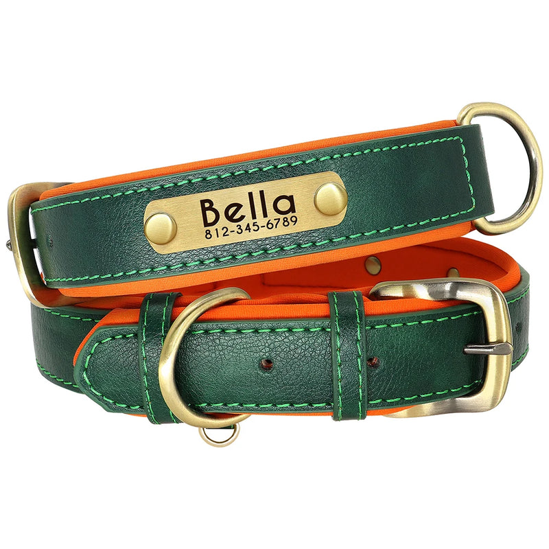 Load image into Gallery viewer, Personalized Leather Dog Collar &amp; Leash Set with Engraved Nameplate
