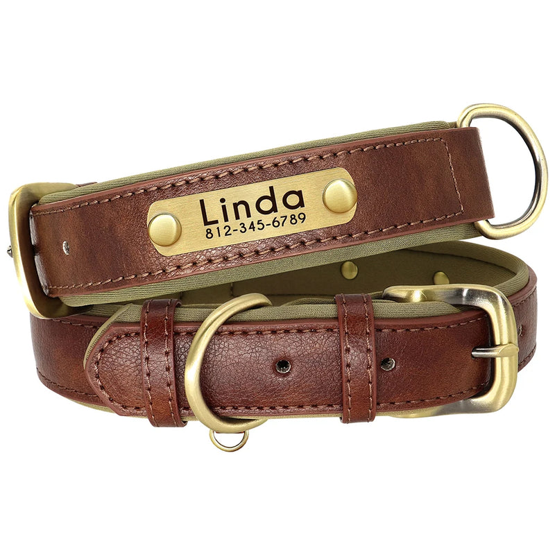 Load image into Gallery viewer, Personalized Leather Dog Collar &amp; Leash Set with Engraved Nameplate
