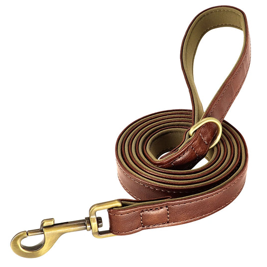 Personalized Leather Dog Collar & Leash Set with Engraved Nameplate