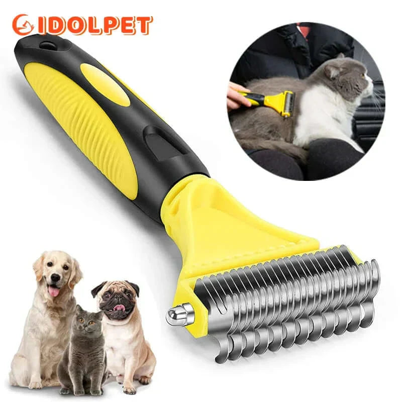 Load image into Gallery viewer, Pet grooming brush for dogs and cats, removes knots and tangles, stainless steel bristles.
