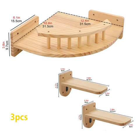 Wall Mounted Cat Climbing Shelves Wooden Hammock Tree Tower with Scratching Ladder
