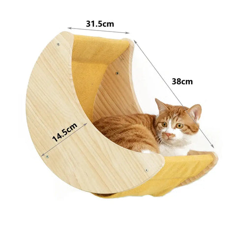 Wall Mounted Cat Climbing Shelves Wooden Hammock Tree Tower with Scratching Ladder