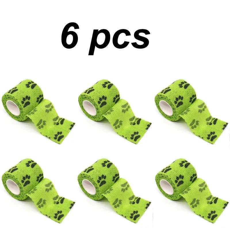 Load image into Gallery viewer, Eco-friendly pet paw wraps 6-pack, green self-adhesive bandages with paw prints.
