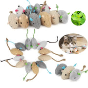 Catnip Mouse Toy Set with rattle, perfect for indoor cats, available in sets of 3 to 200, promoting active play.