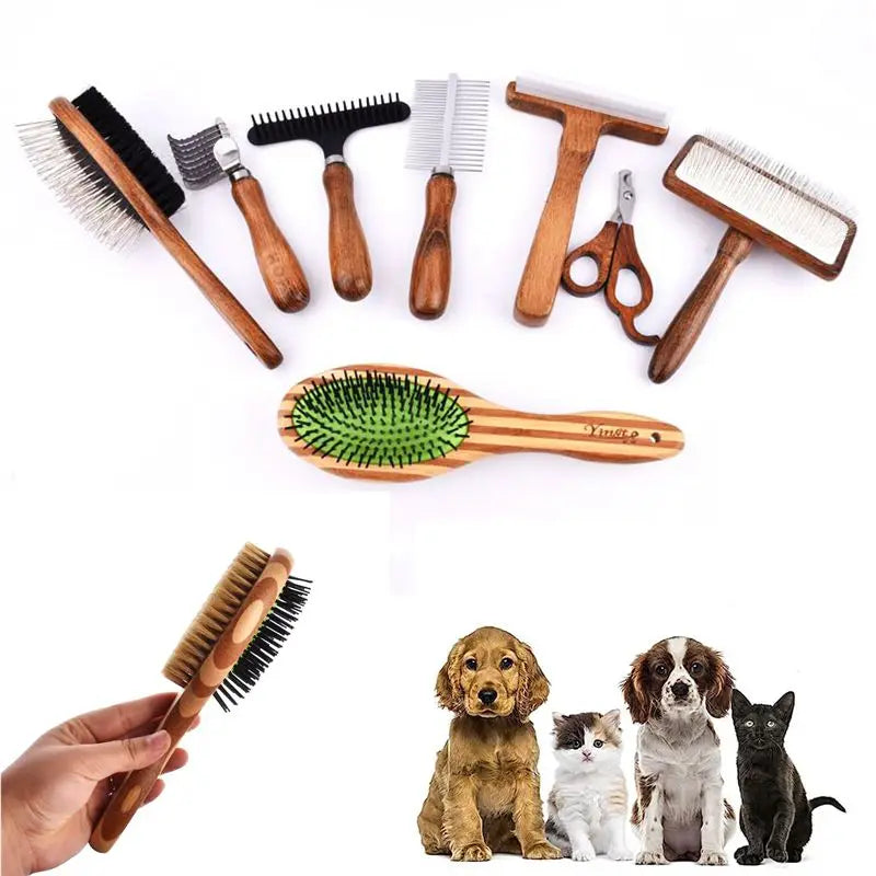 Load image into Gallery viewer, Sustainable Wood &amp; Stainless Steel Pet Grooming Set
